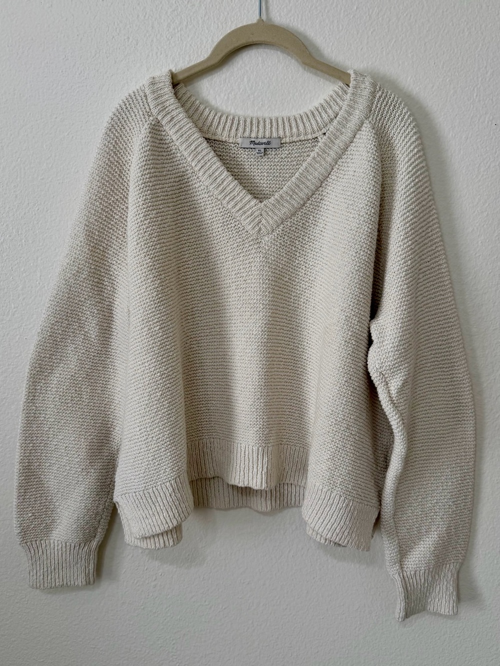 Madewell Arden V-Neck Crop Pullover Sweater Women’s XL Cream Cotton Preppy Boxy